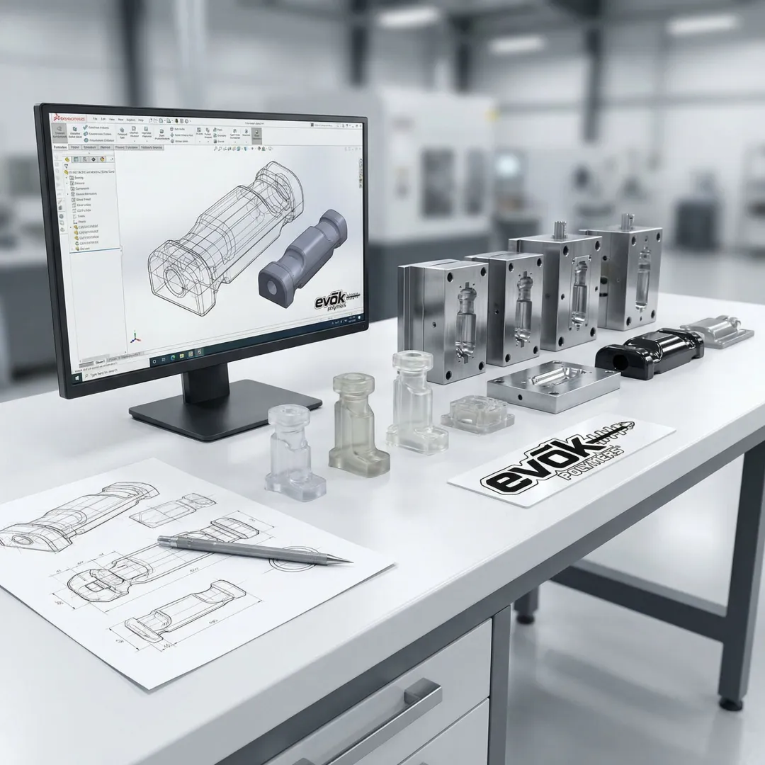 Product development stages from sketch to finished molded component