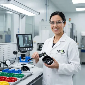 Engineer reviewing injection molded electronics component specifications