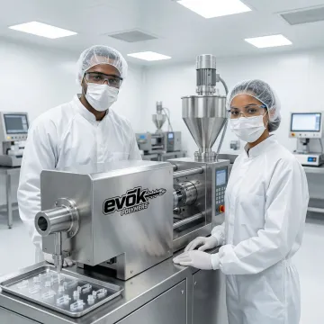 Technicians working in ISO-certified cleanroom manufacturing medical device components