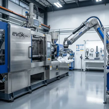 Modern injection molding machine producing precision plastic components in Illinois manufacturing facility