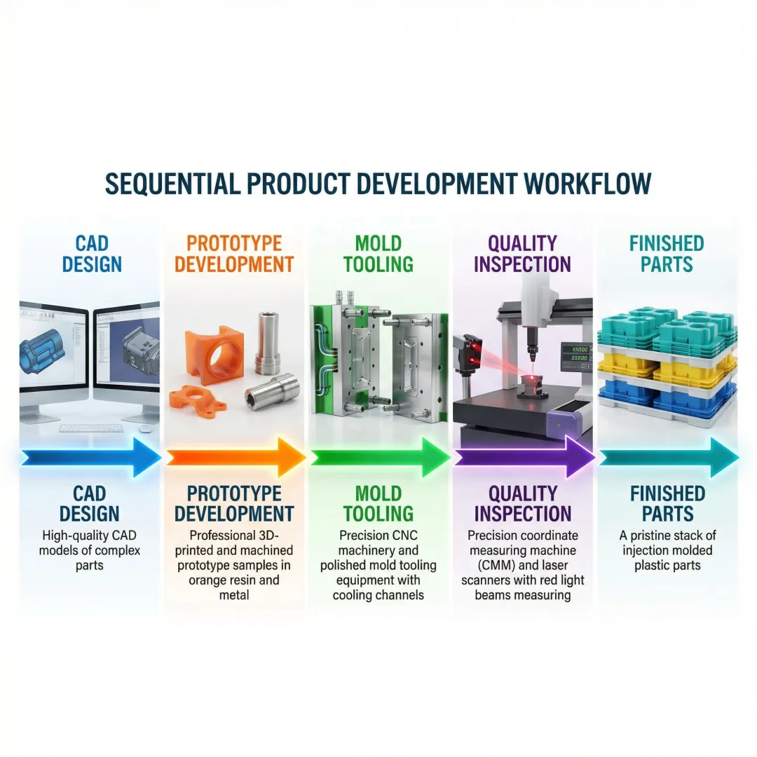 Product development pipeline showing progression from concept to production