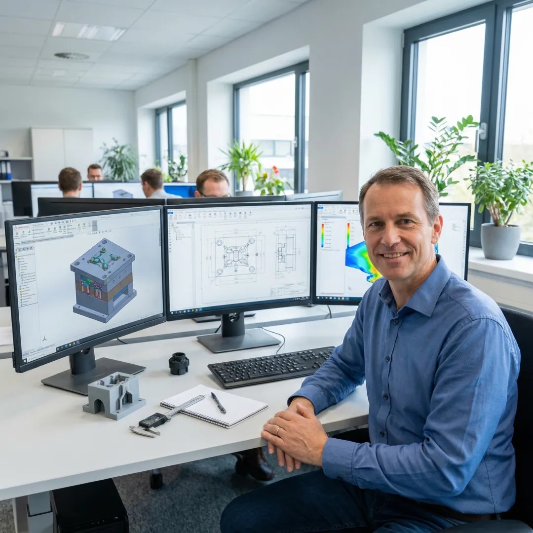 Mechanical engineer working on CAD design software for injection molded parts