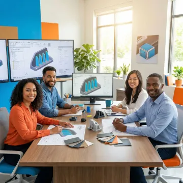 Engineering team reviewing CAD designs for custom injection molded plastic parts