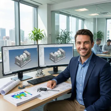 Engineer reviewing 3D CAD mold design with technical specifications and tooling documentation