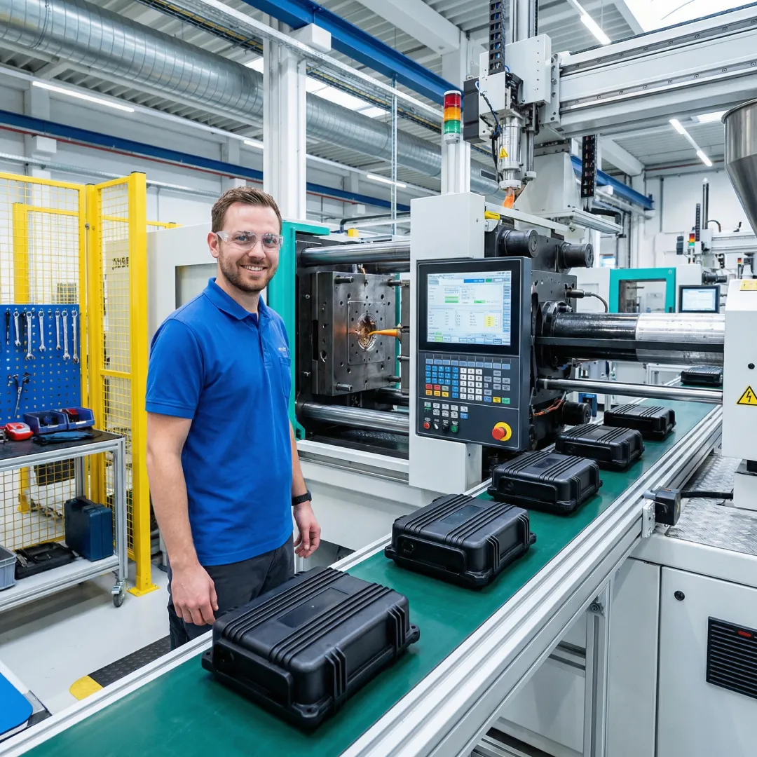 Injection molding process for outdoor electronics enclosure