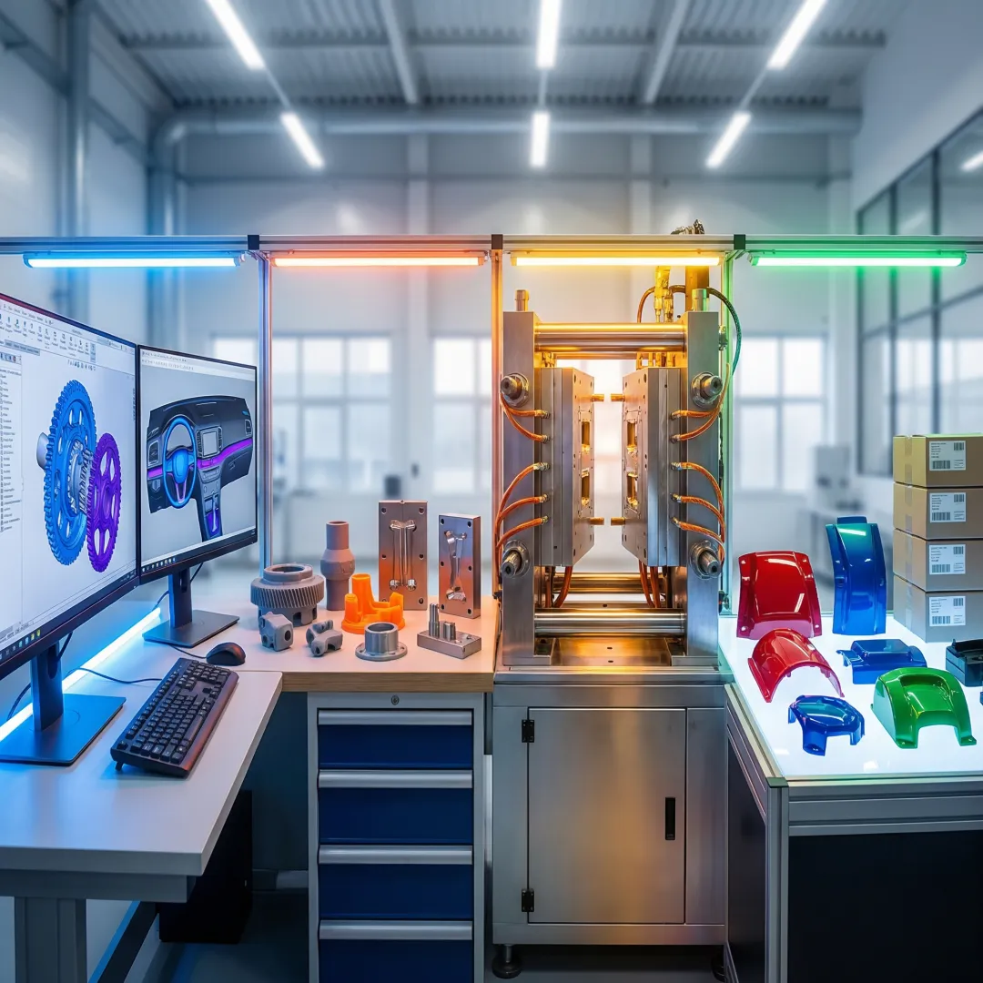 Step-by-step product development process from concept sketches to finished injection molded parts