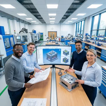 Engineers reviewing custom mold designs and tooling specifications