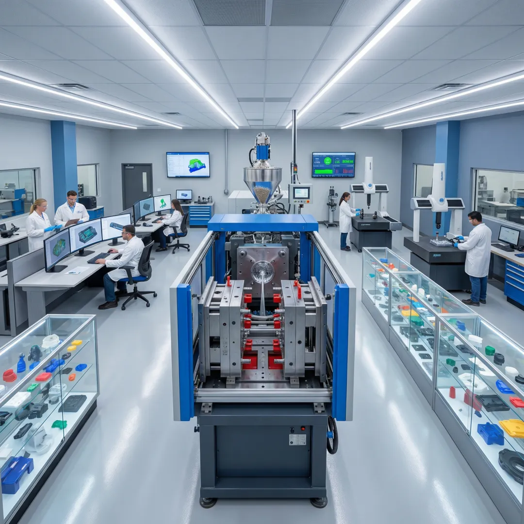 Professional plastic injection molding development process showing precision mold design and manufacturing