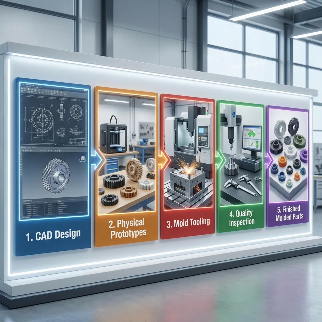 Step-by-step plastic molding development process from concept to production