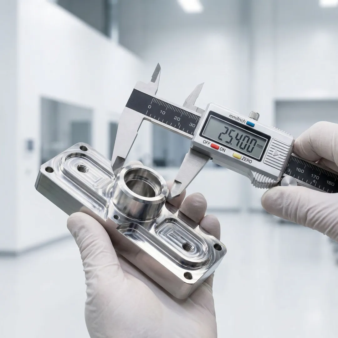 Precision CNC machined prototype part being inspected for quality