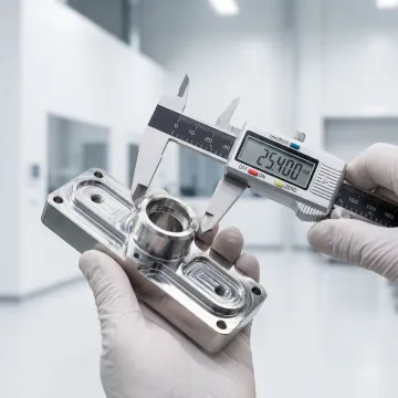 Precision CNC machined prototype part being inspected for quality