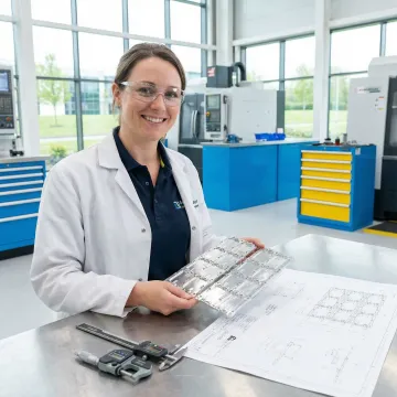 Engineer examining precision CNC machined prototype component
