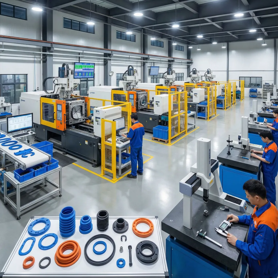 Rubber molding manufacturing process and production floor
