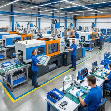 Advanced injection molding machinery producing precision custom plastic parts in a modern Ohio manufacturing facility