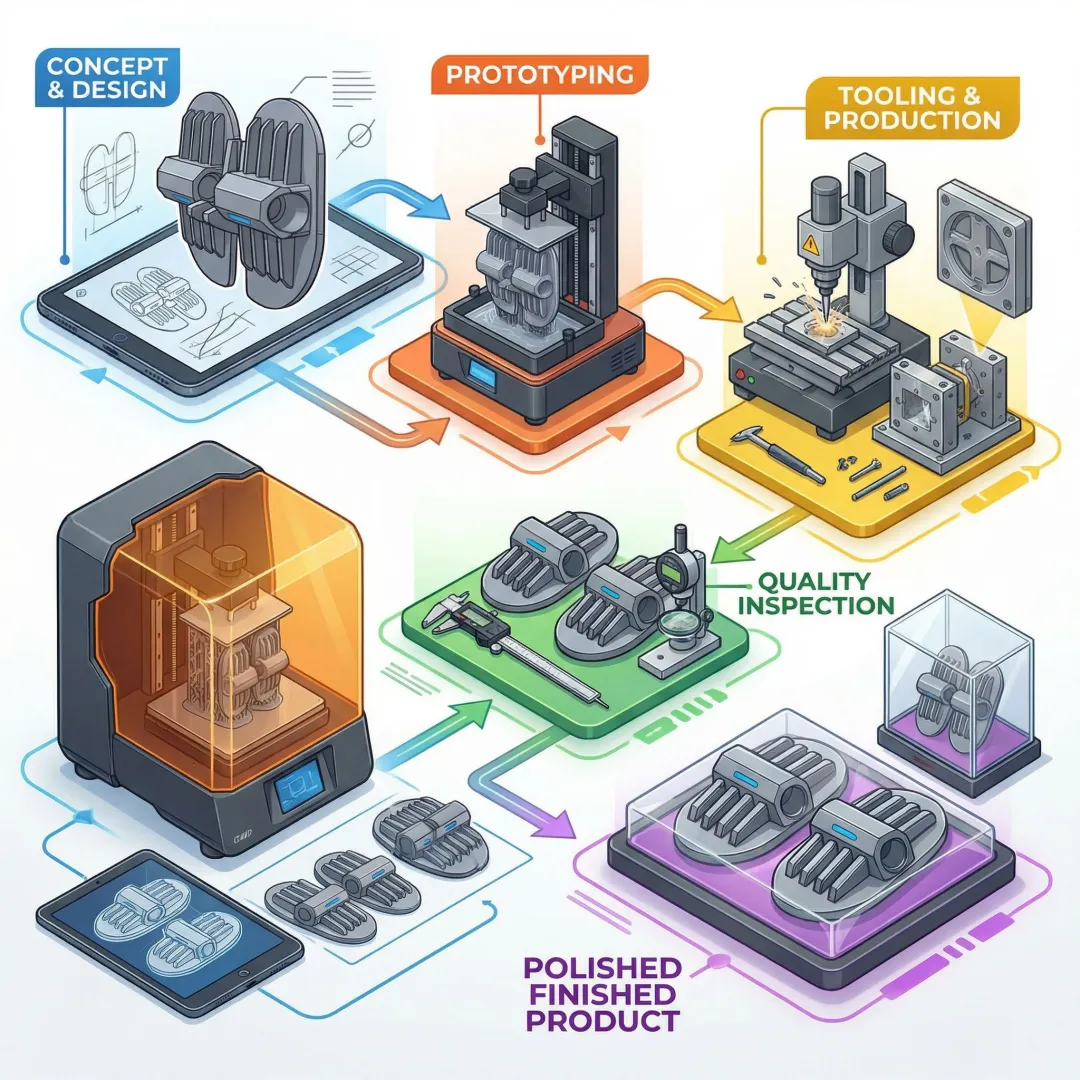 Five-stage injection molding development process from concept to production launch