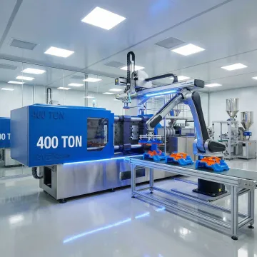 Industrial injection molding machine producing precision plastic components in Pennsylvania manufacturing facility