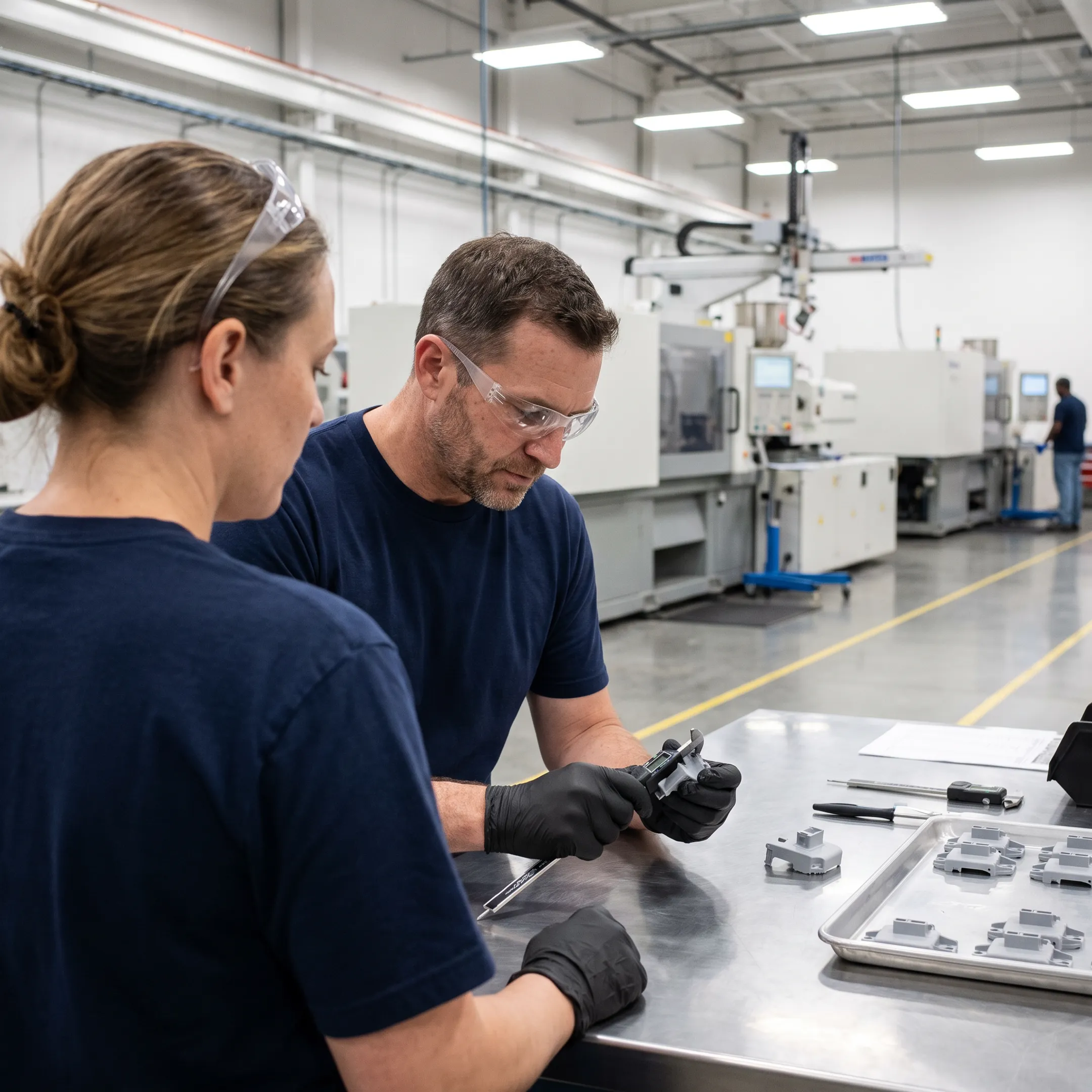 Modern injection molding facility with advanced machinery producing precision plastic components