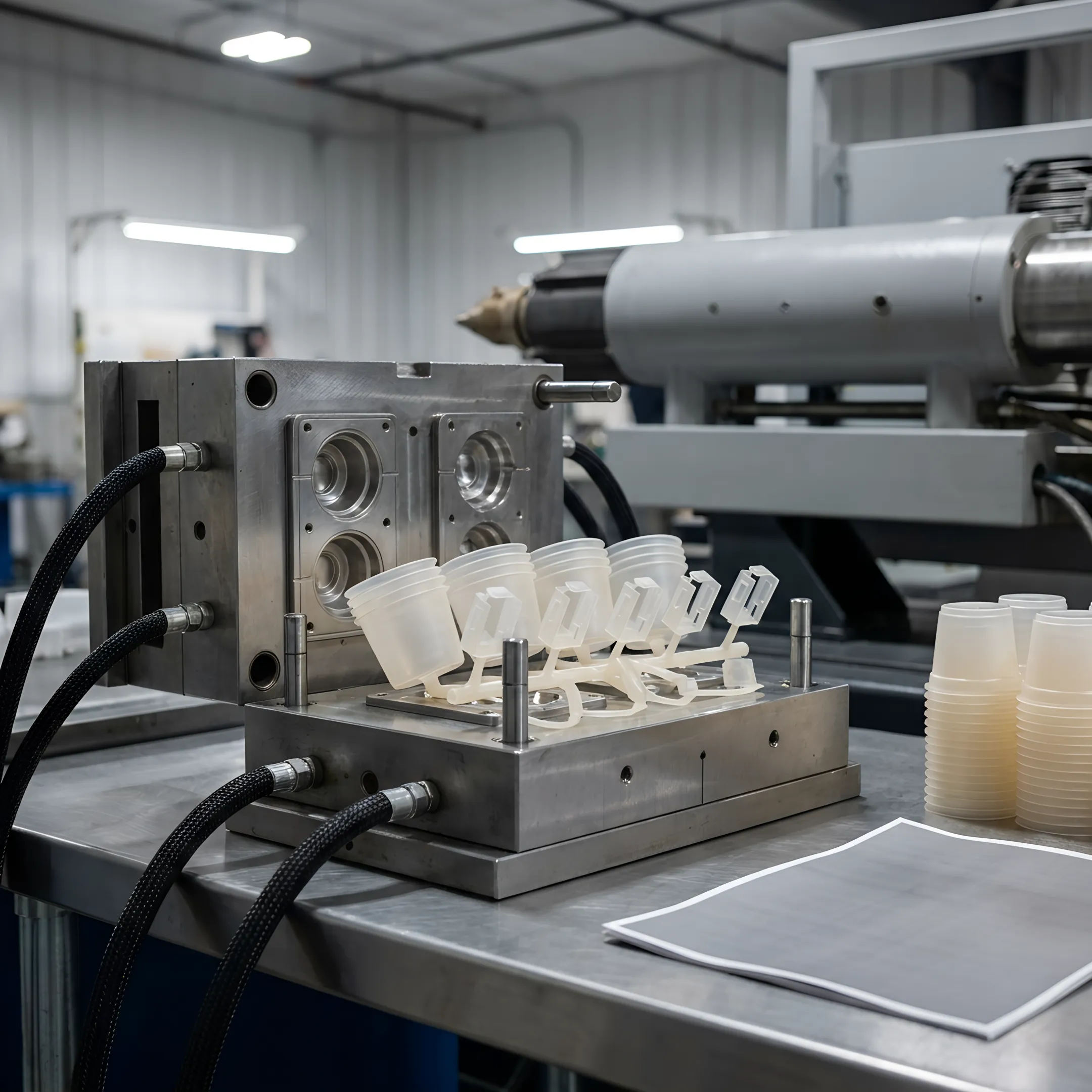 Thin wall injection molding process showing rapid cycle production