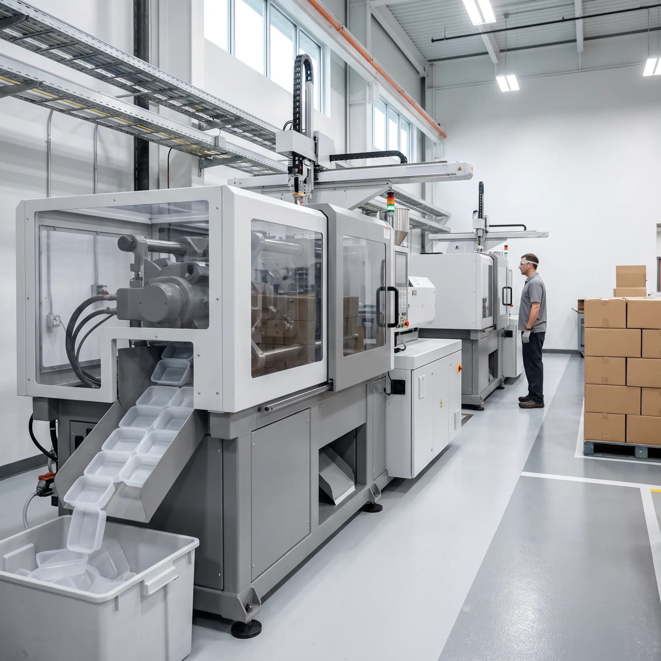 High-speed thin wall injection molding machine producing precision plastic components