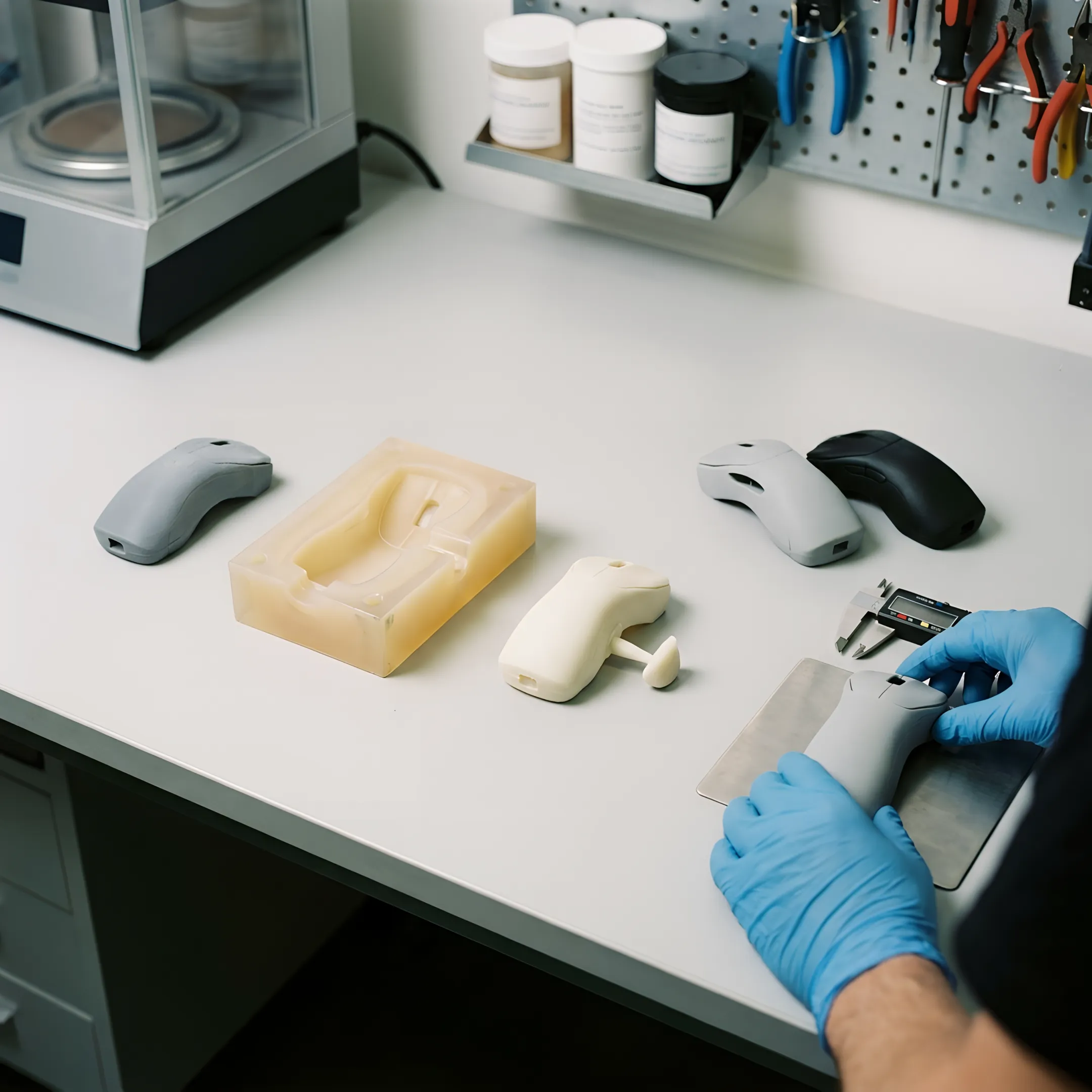 Step-by-step urethane casting workflow showing mold creation to finished parts