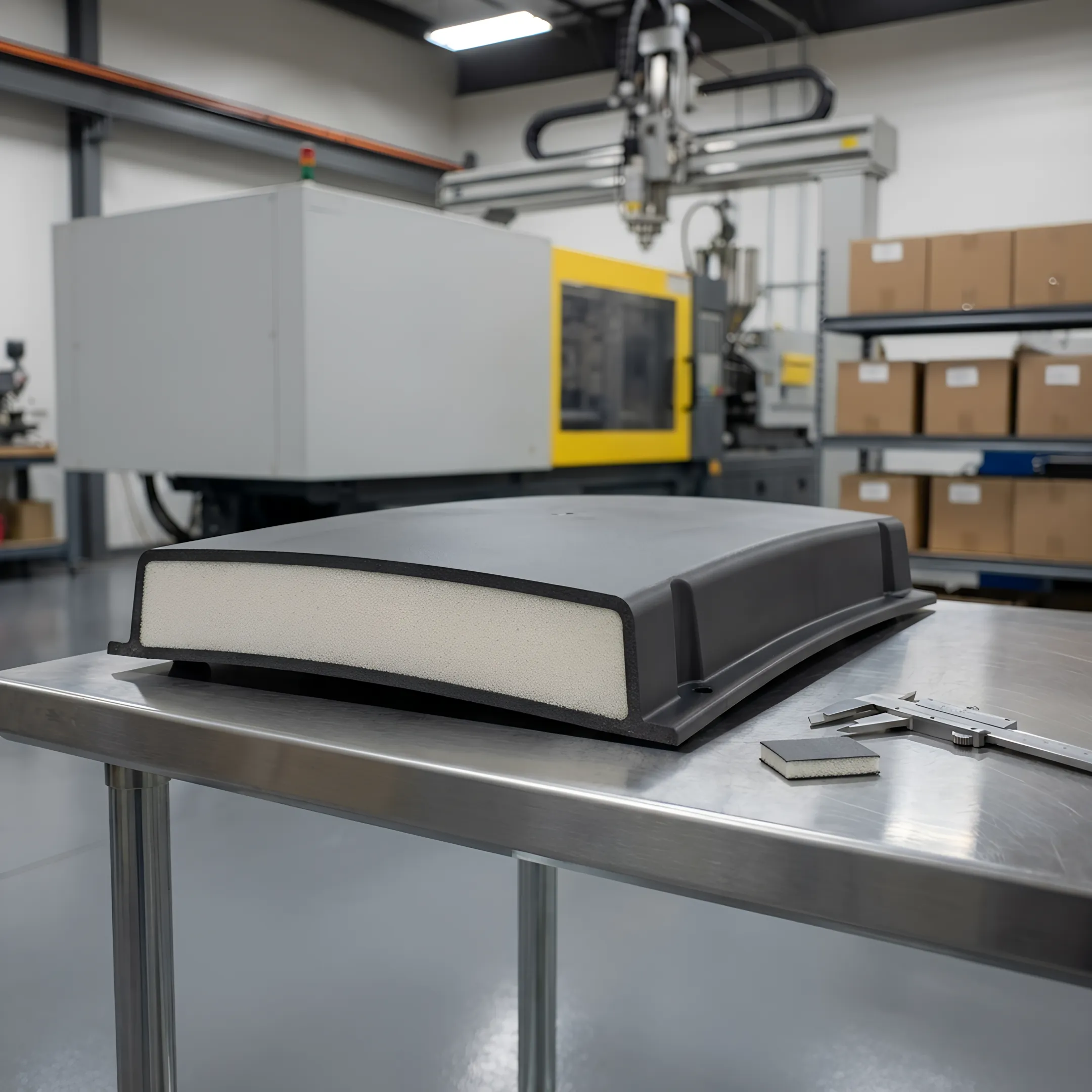 Large structural foam molded component with cellular core structure