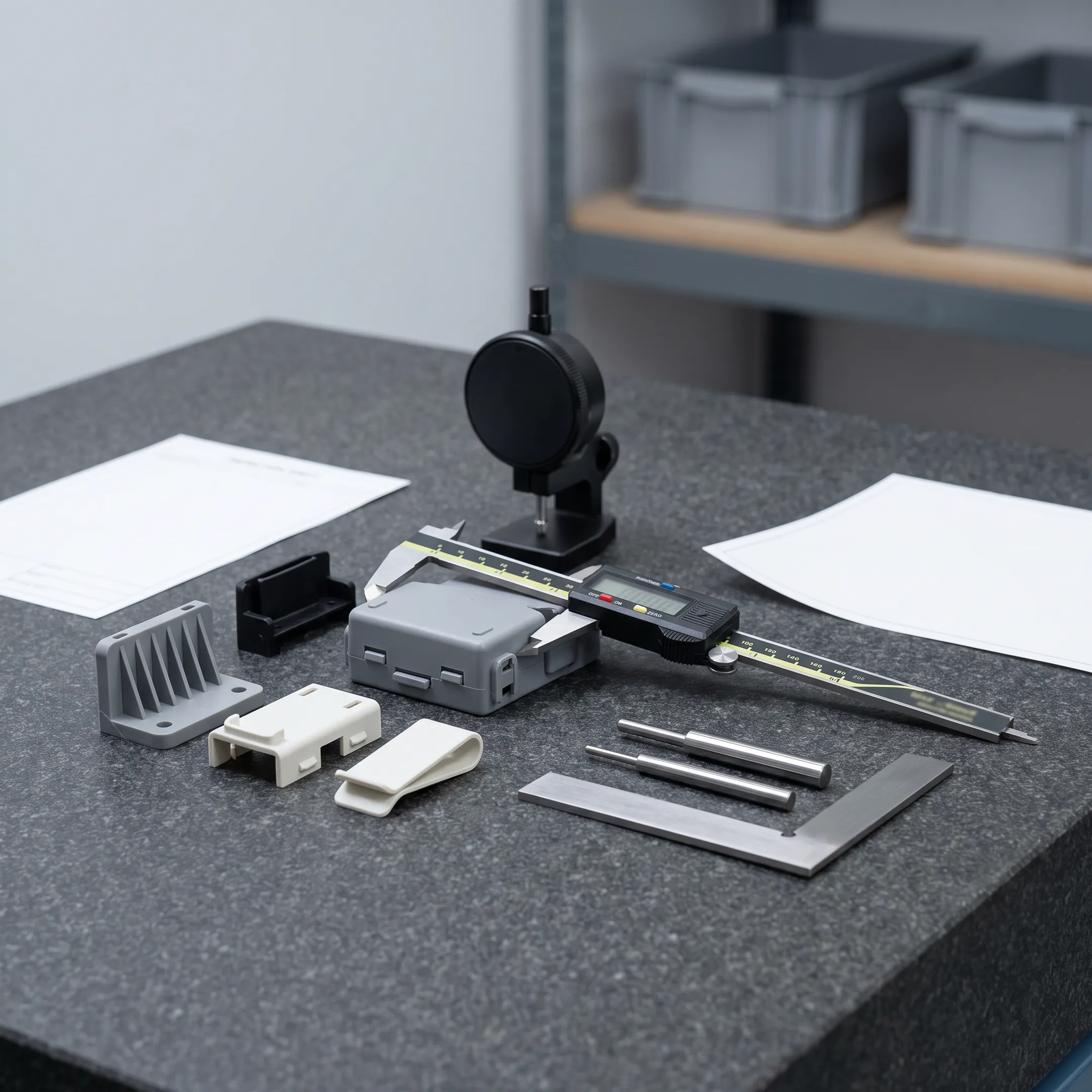 Precision injection molded plastic components with quality inspection tools