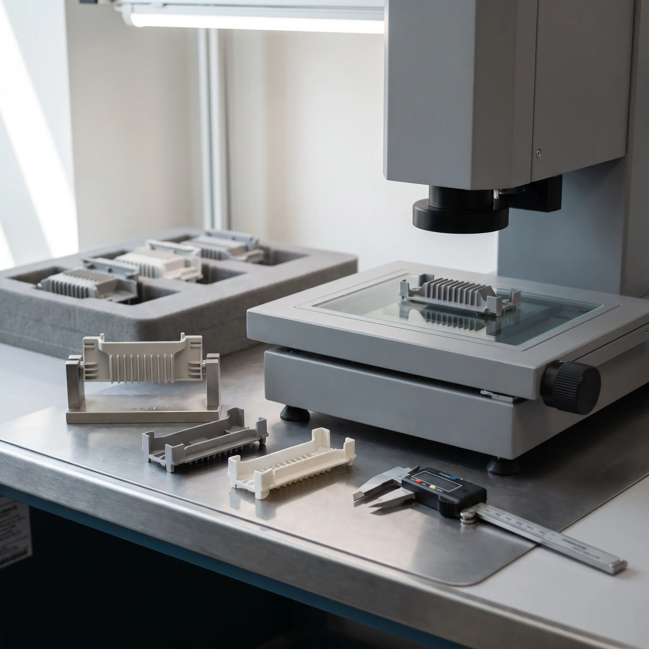 Precision injection molded parts with detailed surface finish and quality inspection