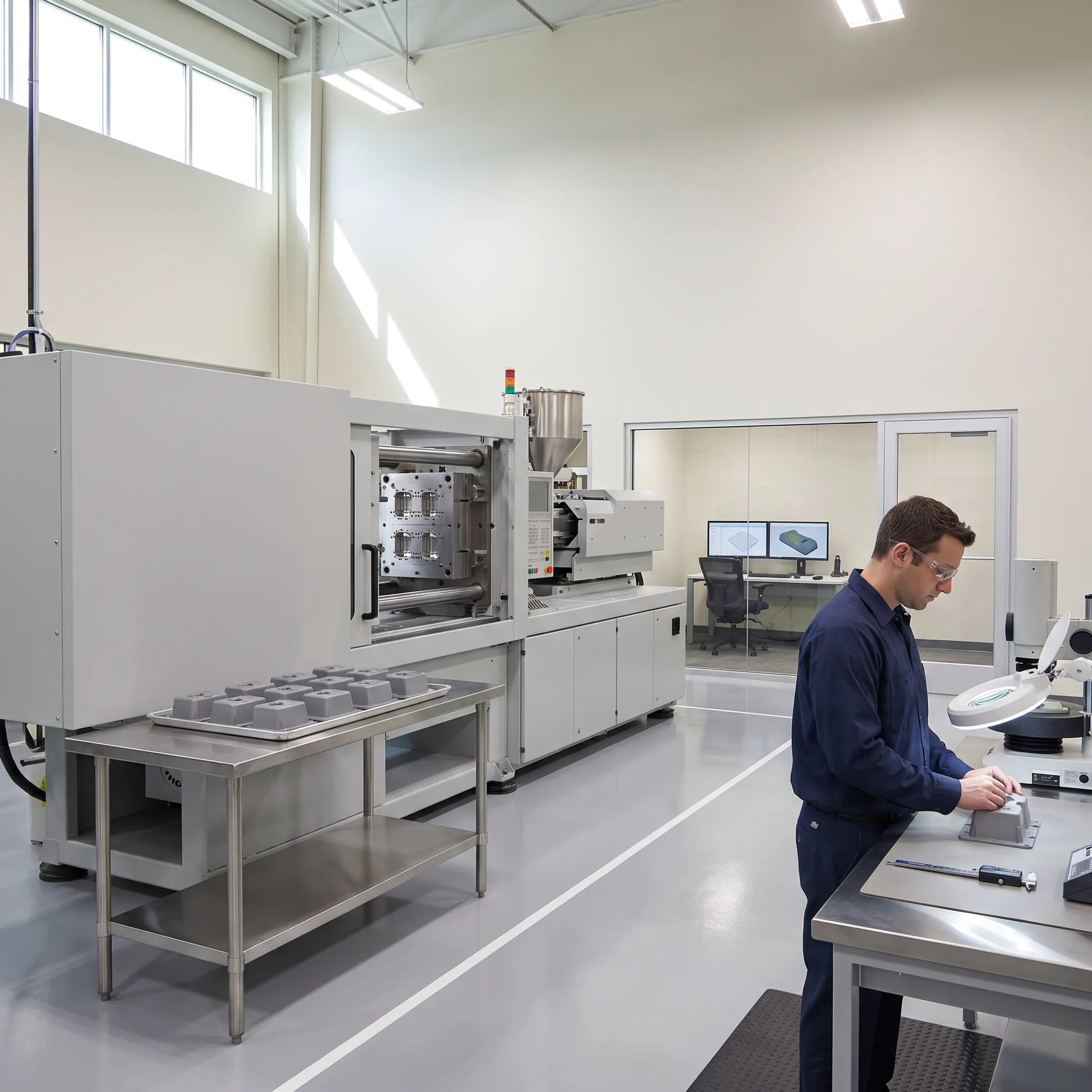 Professional plastic injection molding development process showing precision mold design and manufacturing