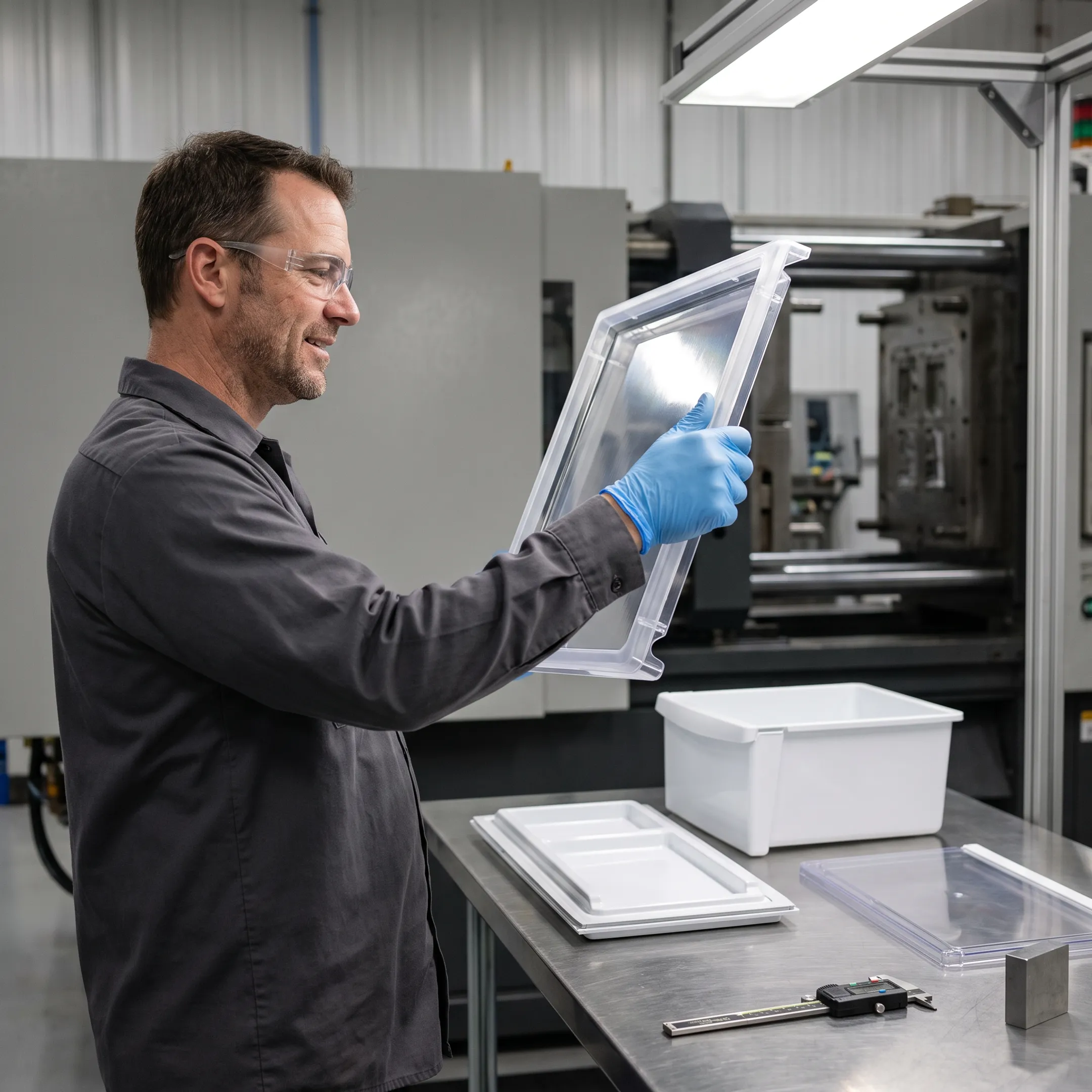 Custom refrigerator component injection molds with finished parts display