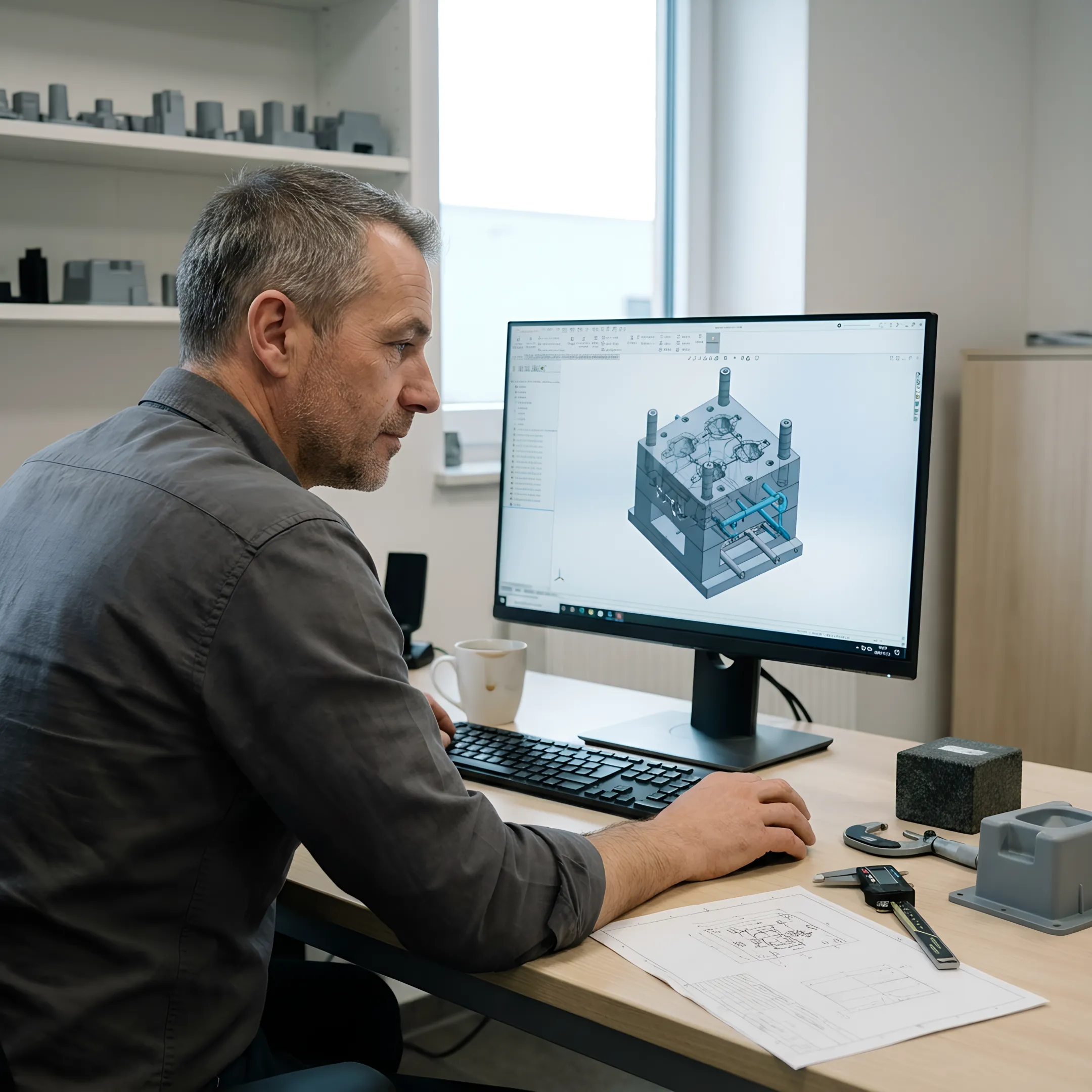 Engineer reviewing injection mold design specifications