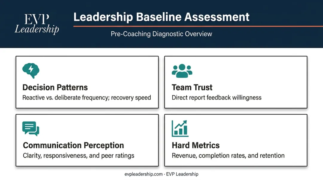 Four-category executive coaching baseline assessment framework before sessions begin