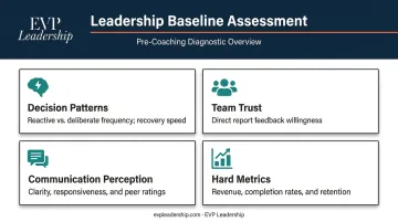 Four-category executive coaching baseline assessment framework before sessions begin
