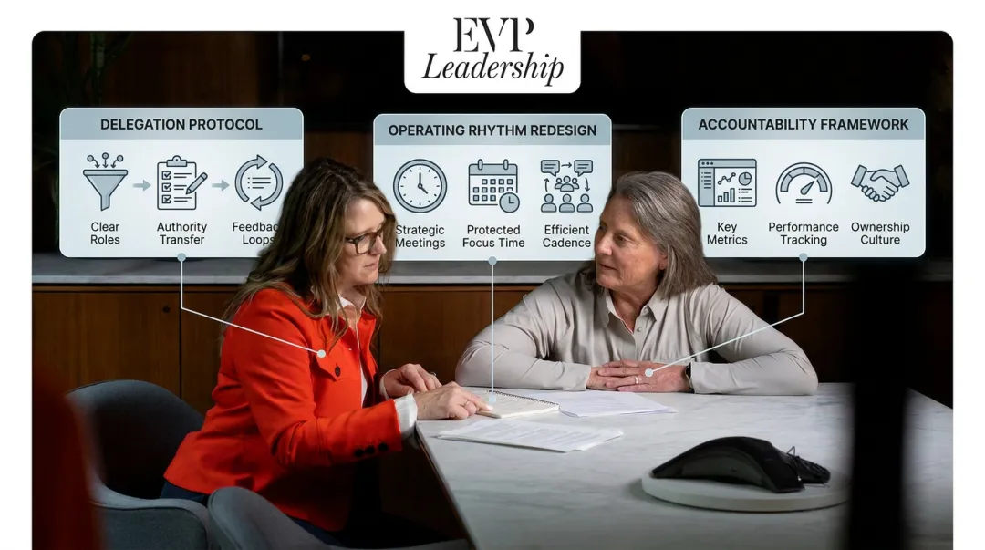 EVP Leadership burnout coaching systems delegation protocol and operating rhythm framework