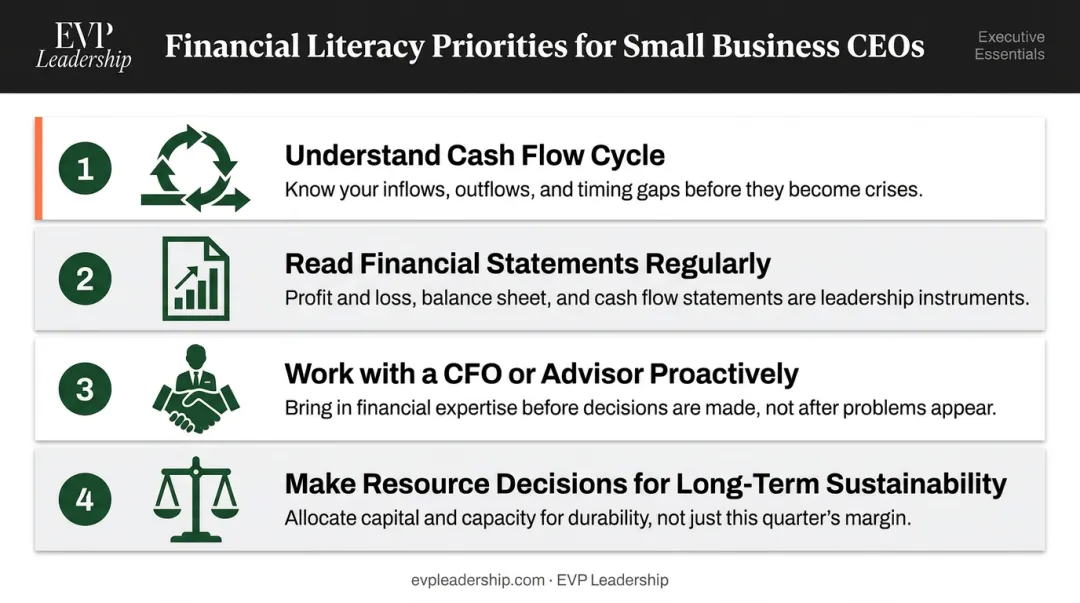 Four financial literacy priorities every small business CEO must master infographic