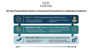 EVP Leadership 90-Day PressurePoint System three-layer framework diagram overview