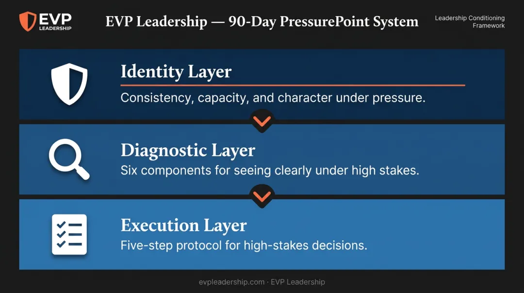 90-Day PressurePoint System three-layer leadership conditioning process diagram