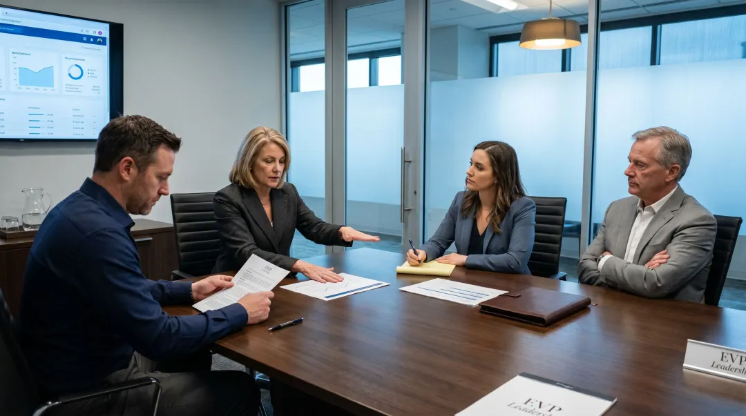 Executive leadership team staying aligned and composed under high-pressure decision-making scenario
