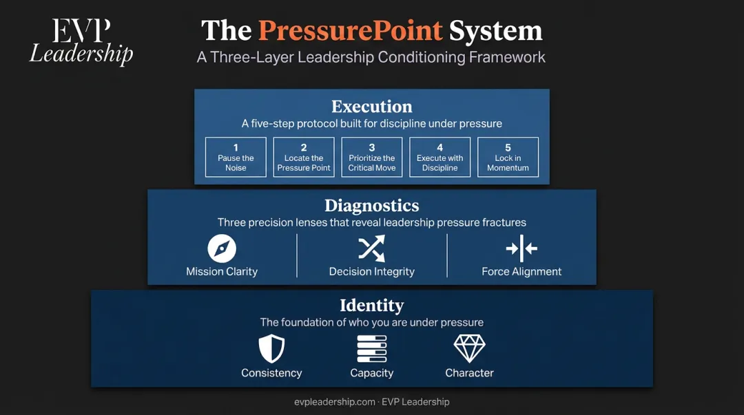 EVP PressurePoint System three-layer leadership conditioning framework diagram