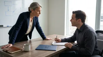 Executive coach and business leader engaged in direct strategy session discussion