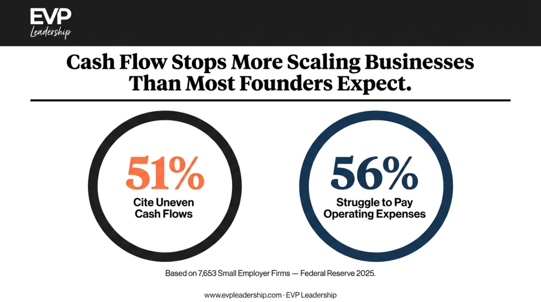 Small business cash flow challenges infographic showing 51 and 56 percent statistics