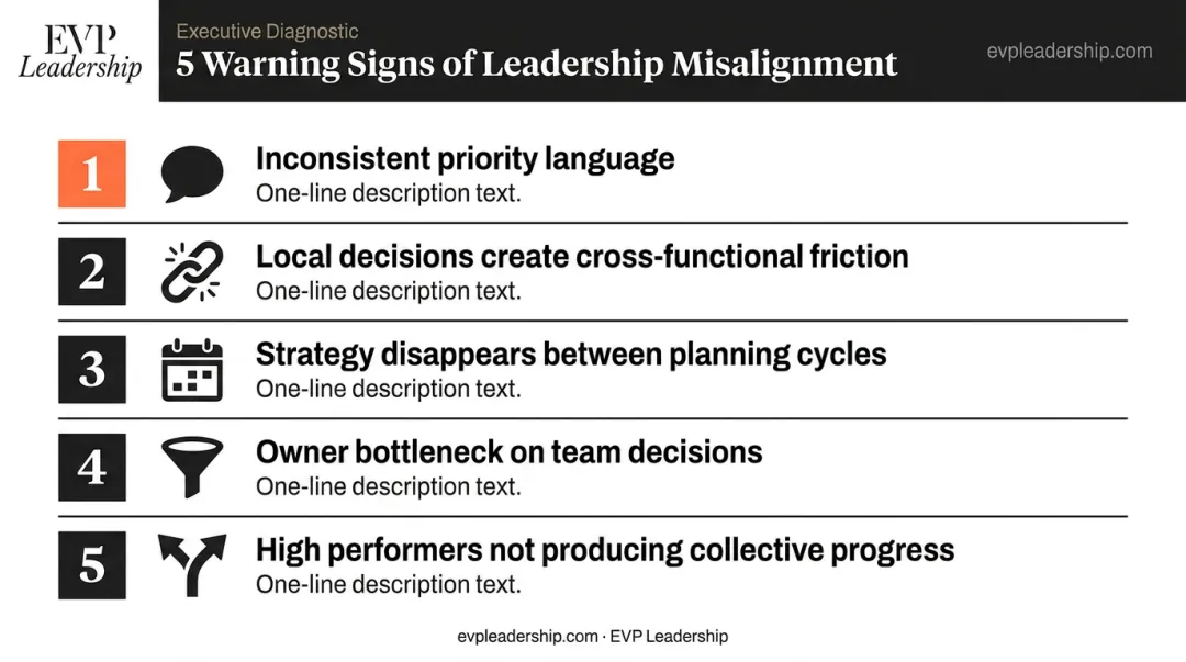 Five warning signs of leadership team misalignment before execution crisis