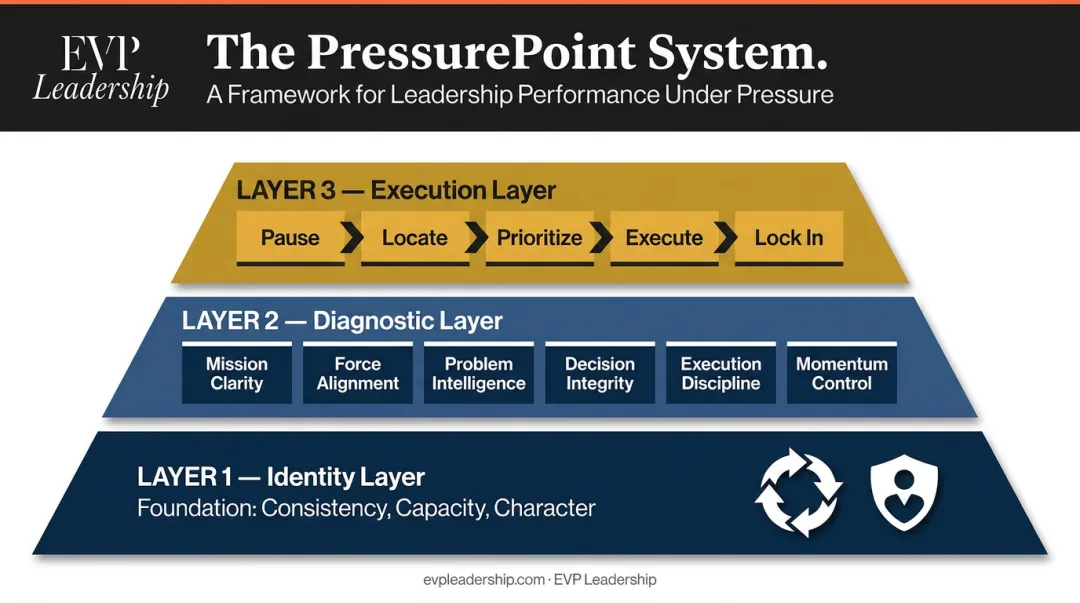 PressurePoint System three-layer leadership execution framework diagram