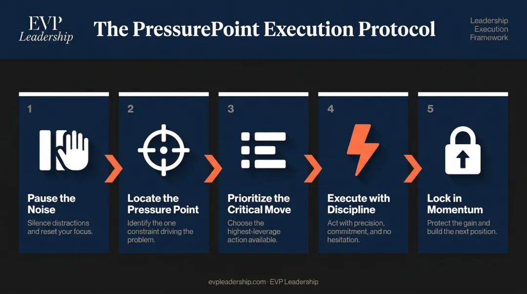 EVP Leadership 5-step PressurePoint execution protocol sequential process flow