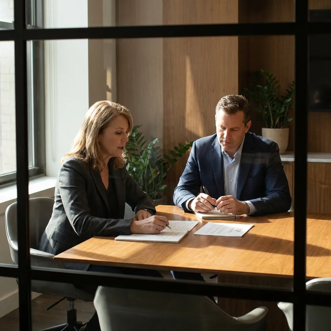 Founder reviewing leadership strategy with executive coach