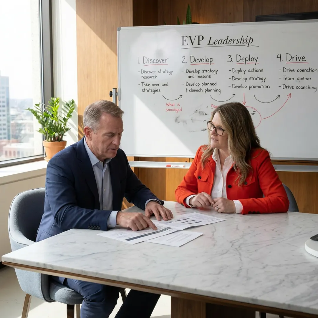 Executive coach reviewing leadership strategy with client