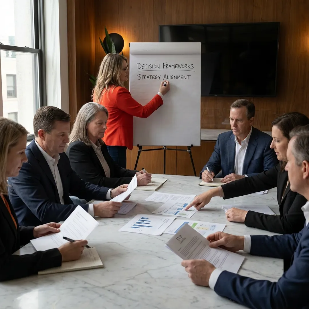 Leadership facilitator guiding executive team