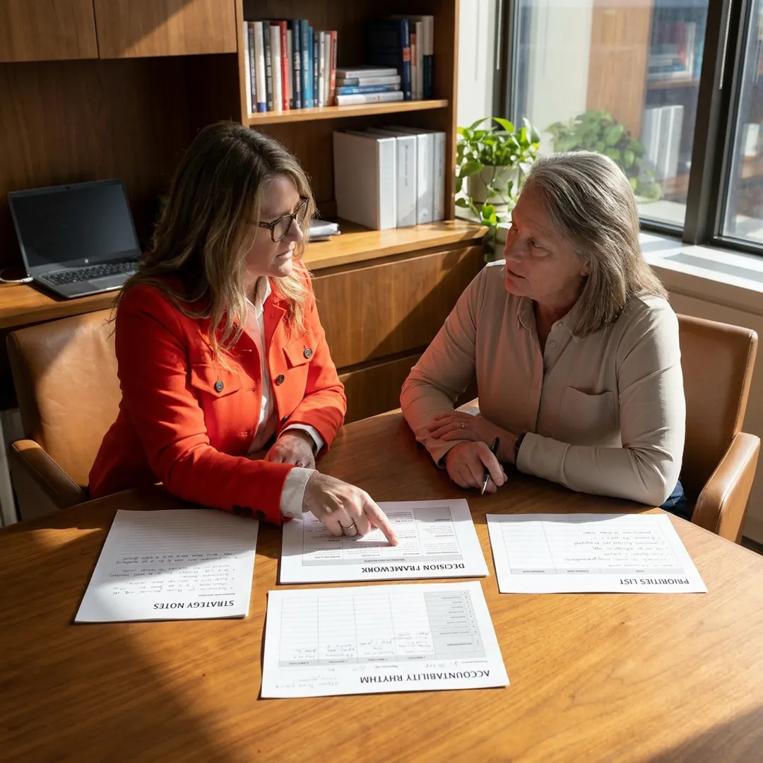 Leadership coach guiding an executive strategy process