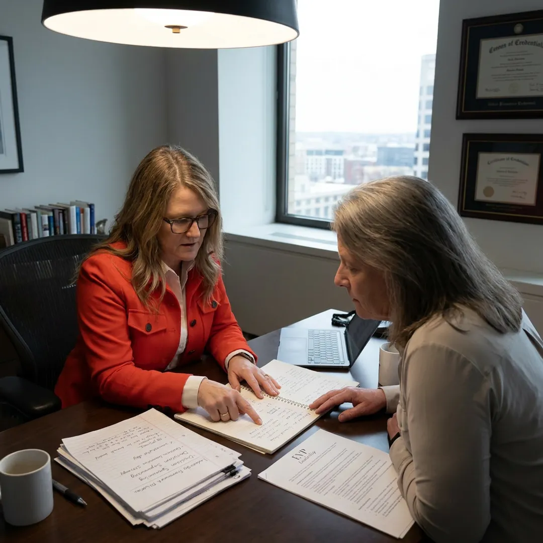 Executive coach guiding a leadership strategy session