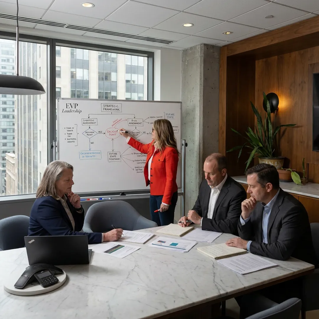 Leadership consultant mapping an executive decision framework