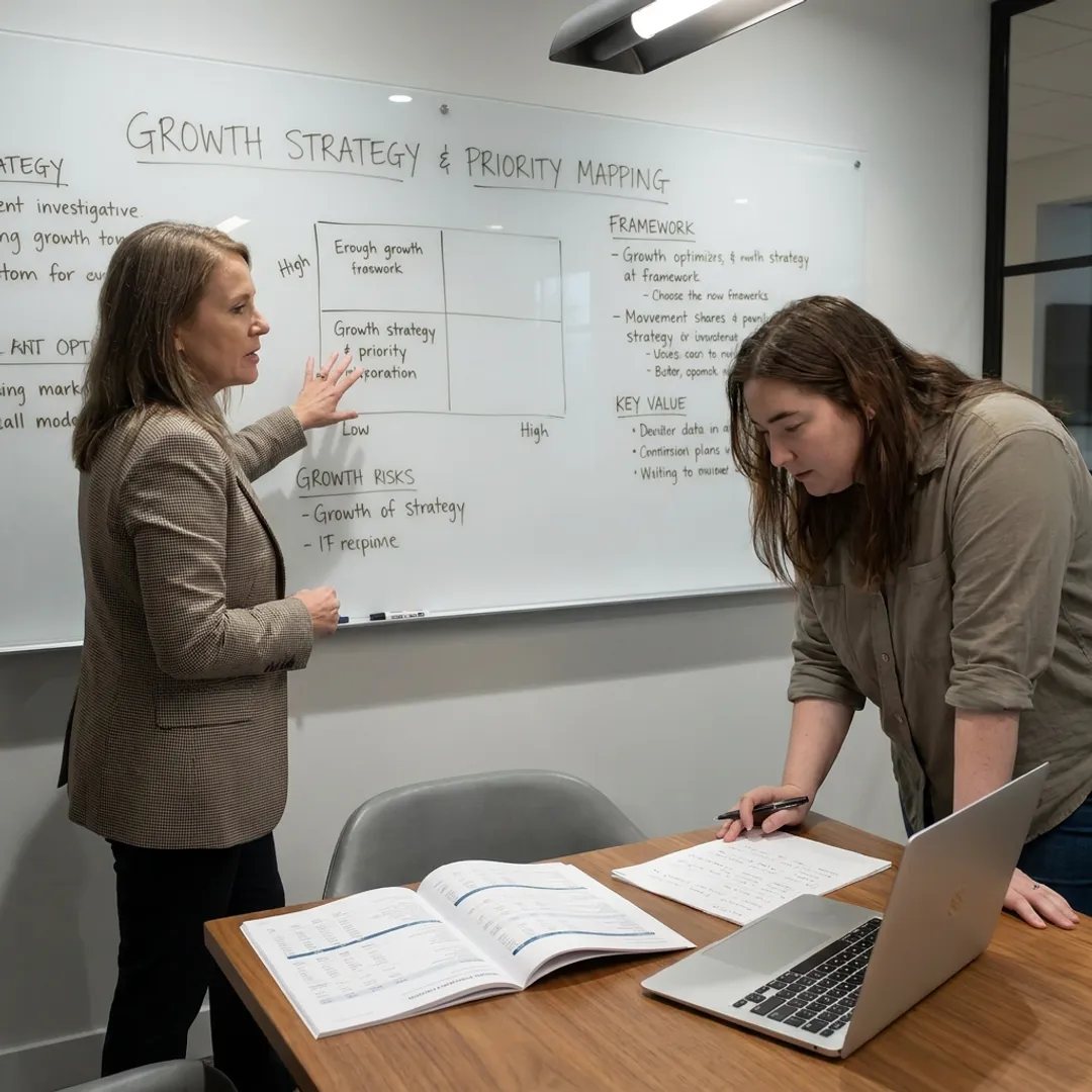 Business coach guiding an entrepreneur through strategic planning